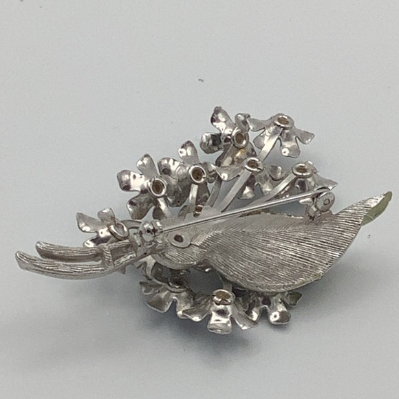 Blue Floral Brooch with Blue Rhinestones - Picture 7 of 9